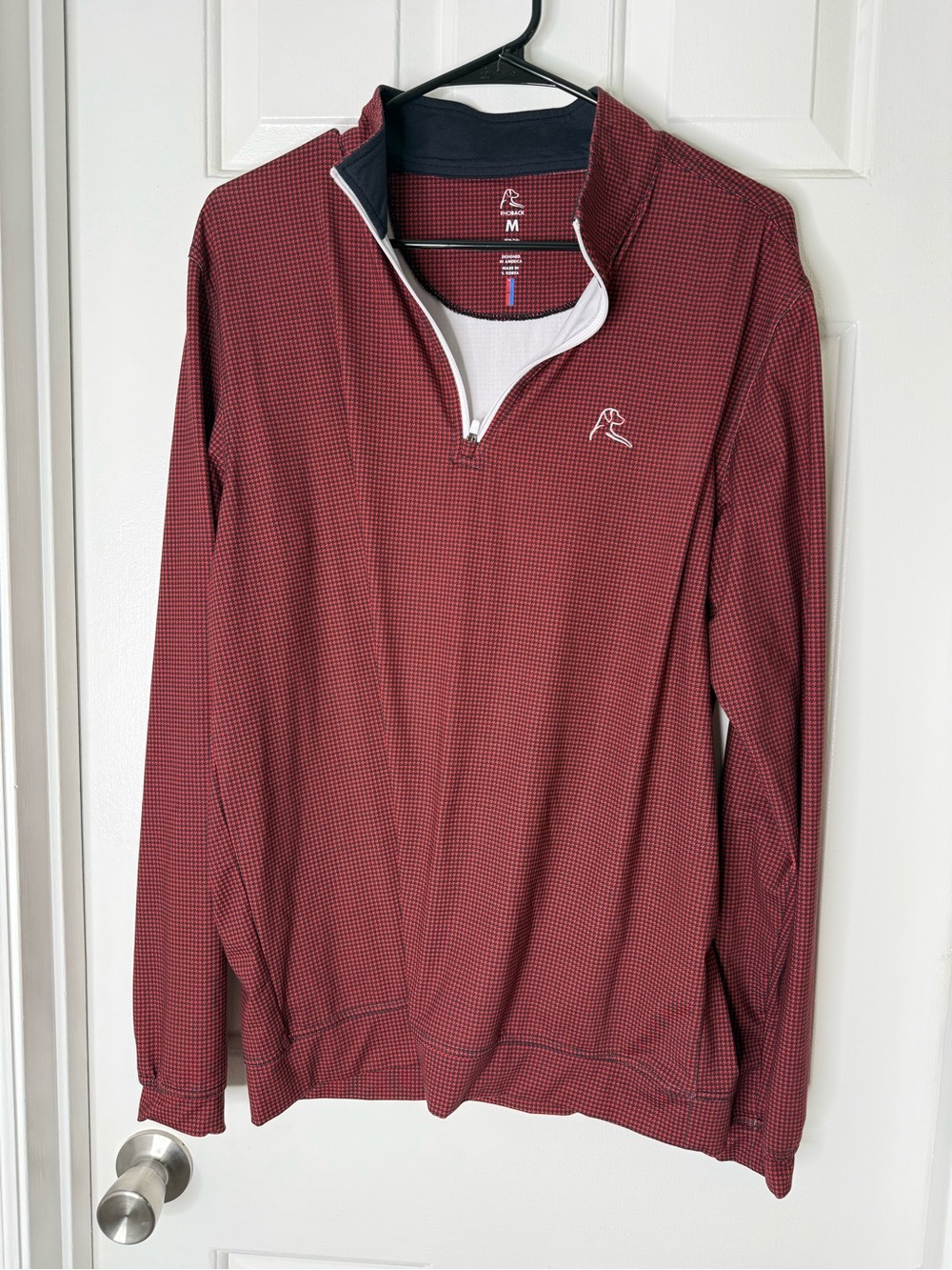 Rhoback Red and Black Micro-Houndstooth Quarter-Zip Pullover